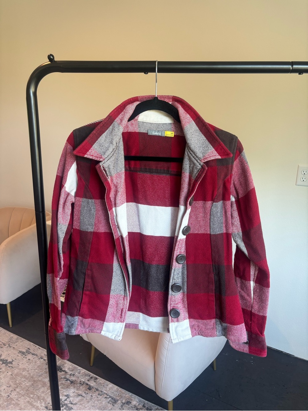 Cabela's Red, White & Black Plaid Flannel Shirt